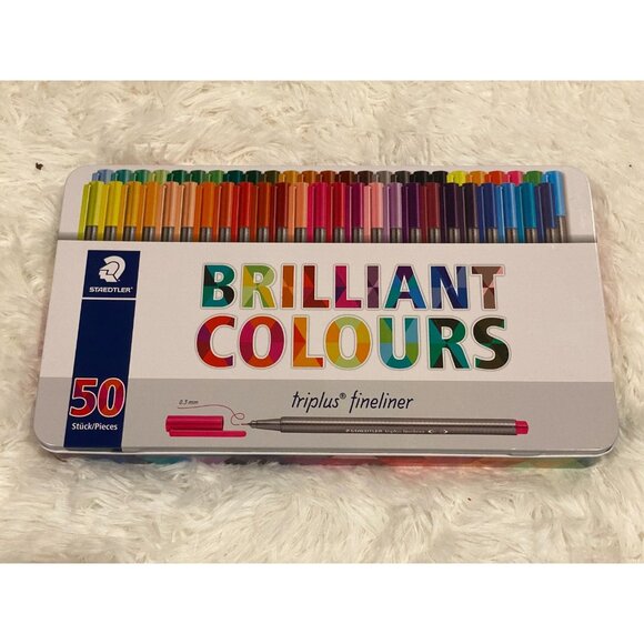 Staedtler Triplus Fineliner 0.3mm Brilliant Colours Ink Pen Metal Tin 50 Colors - Picture 2 of 6